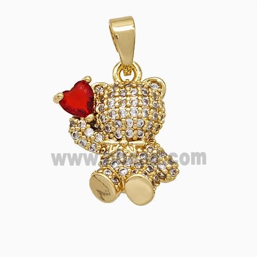 Copper Bear Pendant Pave Zirconia Gold Plated