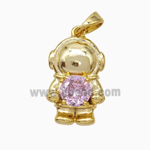 Copper Astronaut Pendant Pave Zirconia Gold Plated