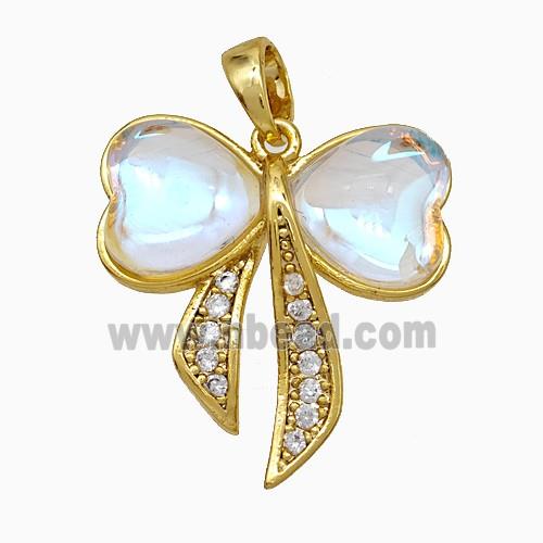Copper Bow Pendant Pave Zirconia Acrylic Gold Plated