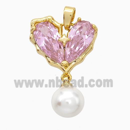 Copper Heart Pendant Pave Zirconia Pearlized Resin Gold Plated