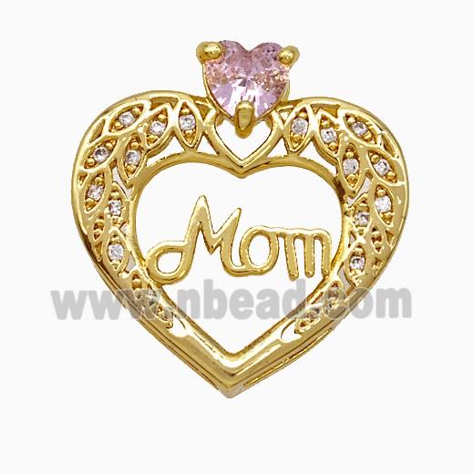 Copper Heart Pendant Pave Zirconia Mom Gold Plated