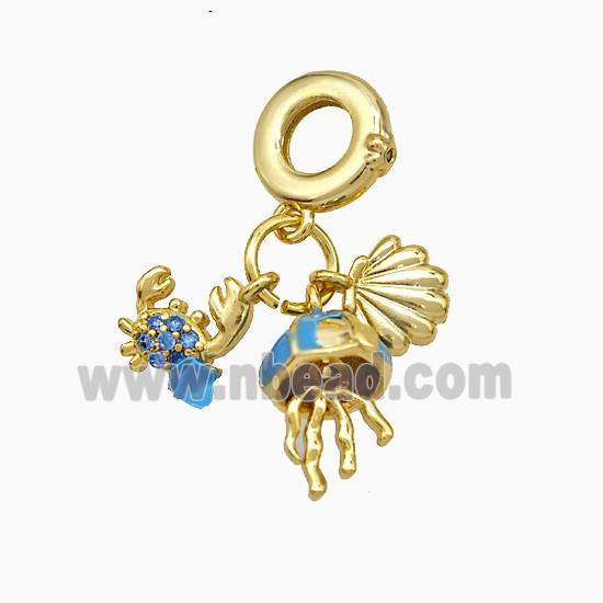Copper Crab Jellyfish Scallop Shell Pendant Blue Painted Gold Plated