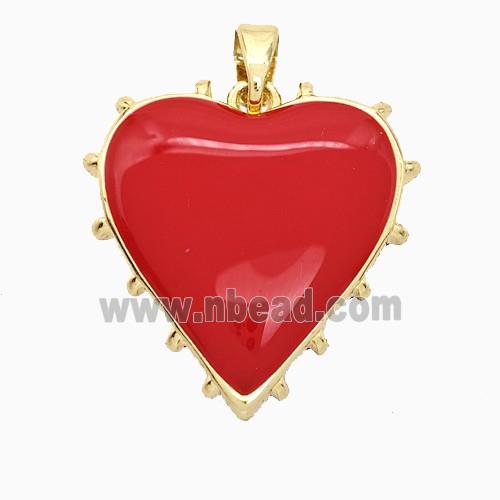 Copper Heart Pendant Red Enamel Gold Plated