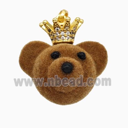 Resin Bear Pendant With Copper Crown Pave Zirconia Gold Plated