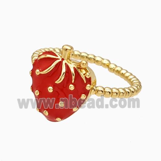 Copper Strawberry Rings Red Enamel Gold Plated