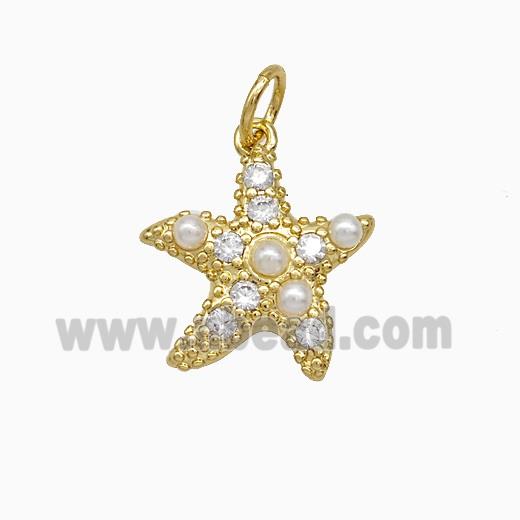 Copper Starfish Pendant Pave Zirconia Pearlized Resin Gold Plated