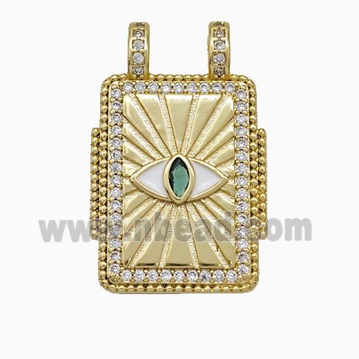 Copper Tarot Card Pendant Micropave Zirconia Eye 2loops Gold Plated