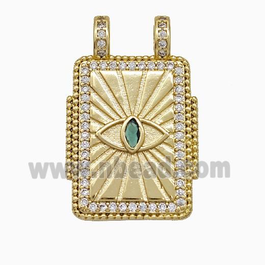 Copper Tarot Card Pendant Micropave Zirconia Eye 2loops Gold Plated