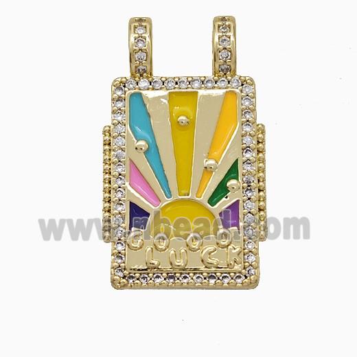Copper Tarot Card Pendant Micropave Zirconia Multicolor Enamel Sun 2loops Gold Plated