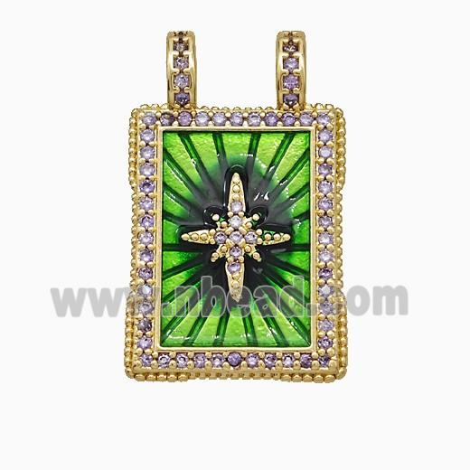 Copper Tarot Card Pendant Micropave Zirconia Northstar 2loops Gold Plated