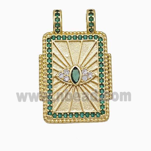 Copper Tarot Card Pendant Micropave Zirconia Eye 2loops Gold Plated