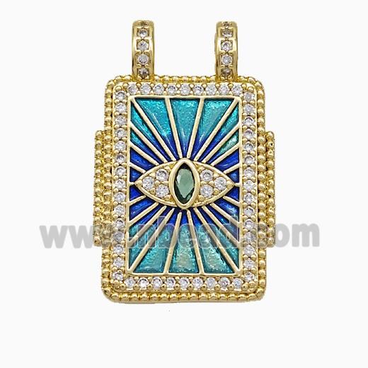 Copper Tarot Card Pendant Micropave Zirconia Eye Painted 2loops Gold Plated