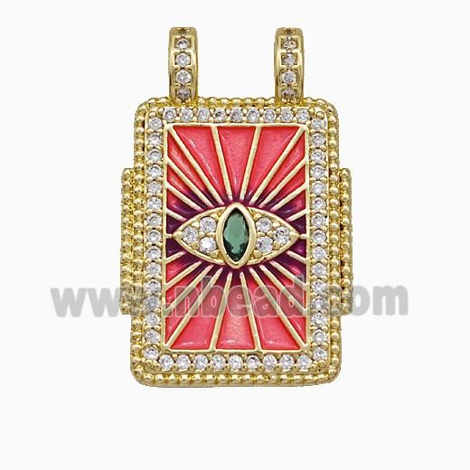 Copper Tarot Card Pendant Micropave Zirconia Eye Painted 2loops Gold Plated