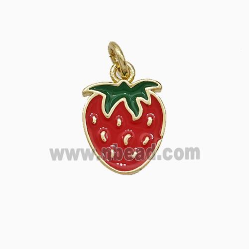 Copper Strawberry Pendant Red Enamel Gold Plated