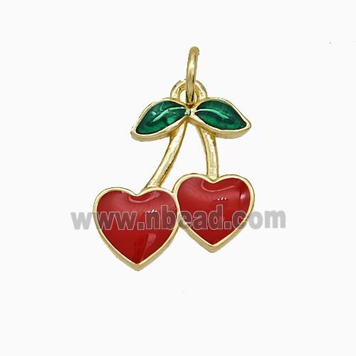 Copper Cherry Pendant Red Enamel Gold Plated