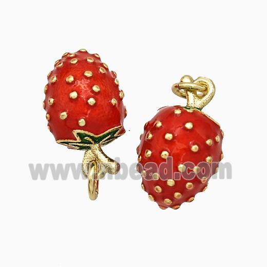 Copper Strawberry Pendant Red Enamel Gold Plated