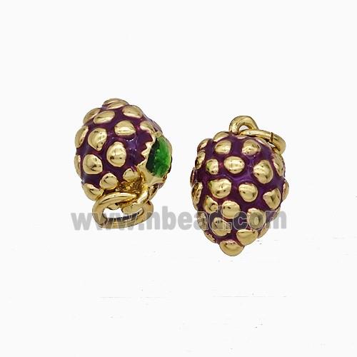 Copper Litchi Pendant Purple Enamel Gold Plated