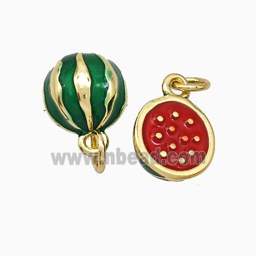 Copper Watermelon Pendant Green Red Enamel Gold Plated