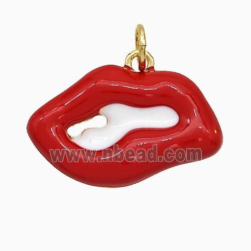 Copper Lips Pendant Red Enamel Gold Plated