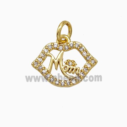 Copper Lips Pendant Pave Zirconia Mom Gold Plated