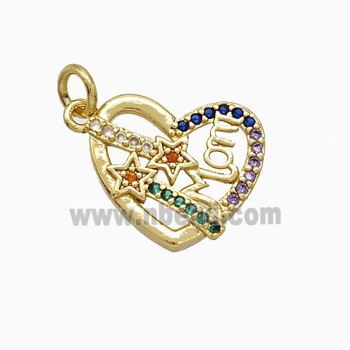 Copper Heart Pendant Pave Zirconia Mom Gold Plated