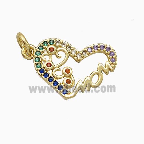Copper Heart Pendant Pave Zirconia Mom Gold Plated