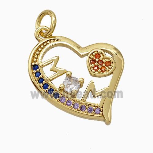 Copper Heart Pendant Pave Zirconia Mom Gold Plated