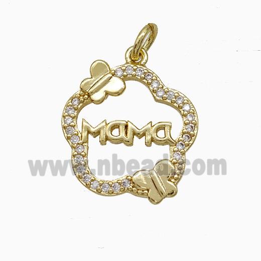 Copper Flower Pendant Pave Zirconia Mama Butterfly Gold Plated