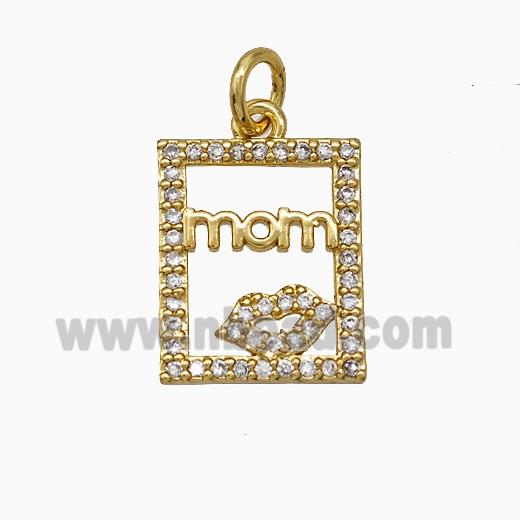 Copper Lips Pendant Pave Zirconia Mom Rectangle Gold Plated