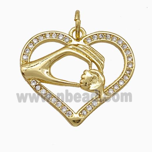 Copper Heart Pendant Pave Zirconia Hander Baby Gold Plated