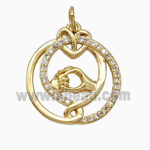 Copper Hander Pendant Pave Zirconia Baby Circle Gold Plated