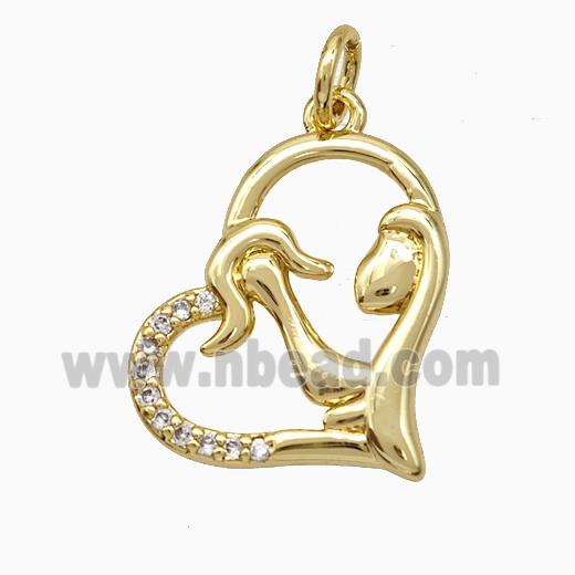 Copper Heart Pendant Pave Zirconia Mother Gold Plated