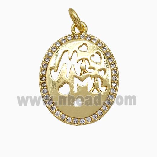 Copper Oval Heart Pendant Pave Zirconia Mama Gold Plated