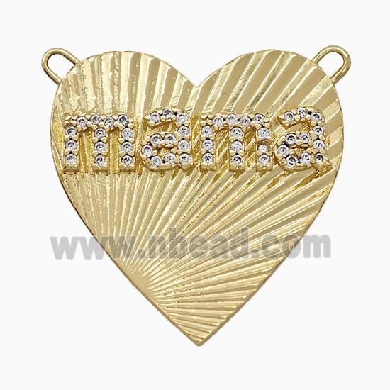 Copper Heart Pendant Pave Zirconia Mama 2loops Gold Plated