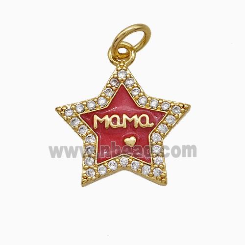 Copper Star Pendant Pave Zirconia Red Enamel Mama Gold Plated