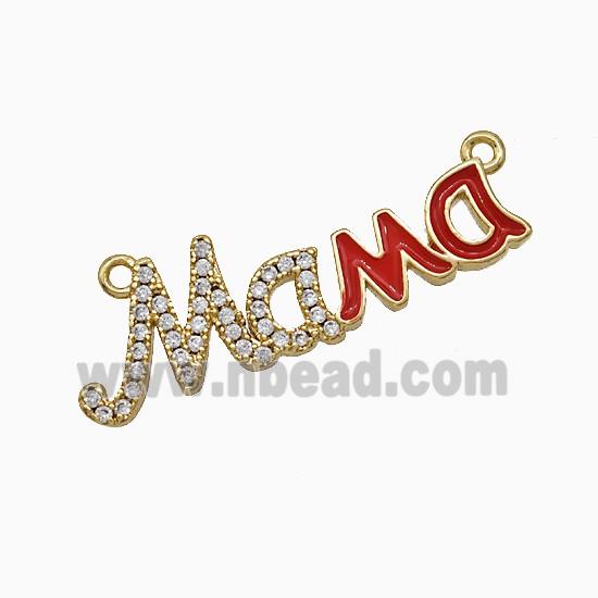 Copper Mama Pendant Pave Zirconia Red Enamel 2loops Gold Plated
