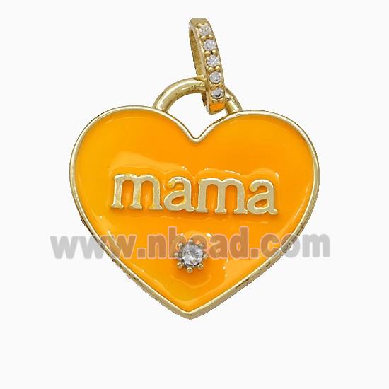 Copper Heart Pendant Orange Enamel Mama Gold Plated