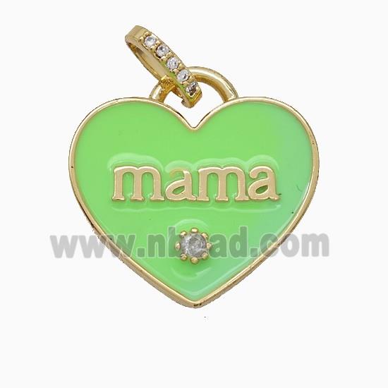 Copper Heart Pendant Green Enamel Mama Gold Plated