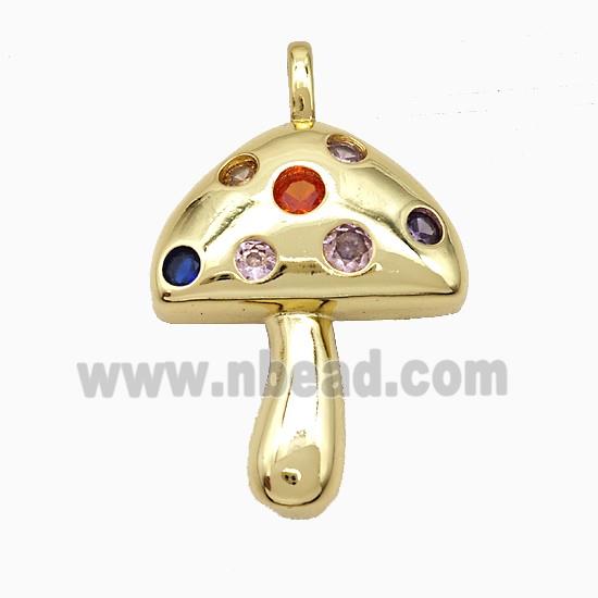 Copper Mushroom Pendant Pave Zirconia Gold Plated