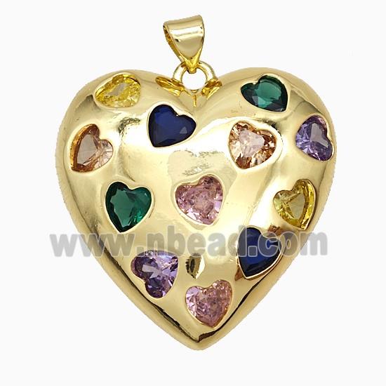 Copper Heart Pendant Pave Multicolor Zirconia Gold Plated