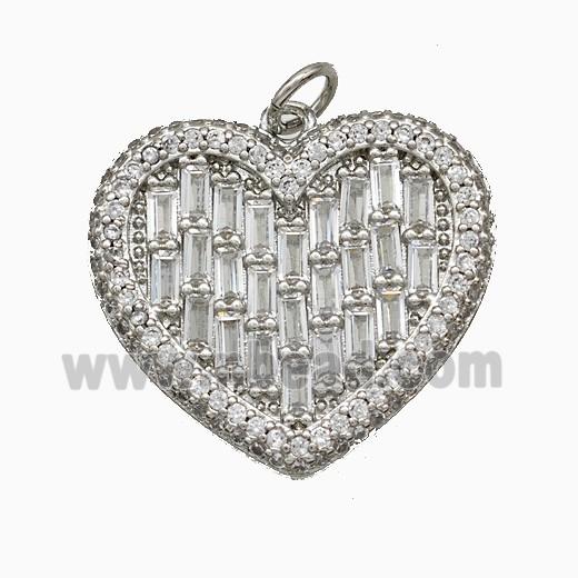 Copper Heart Pendant Pave Zirconia Platinum Plated
