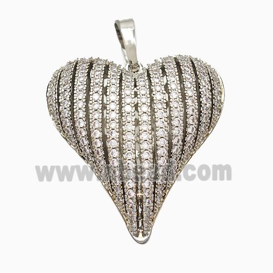 Copper Heart Pendant Pave Zirconia Hollow Platinum Plated