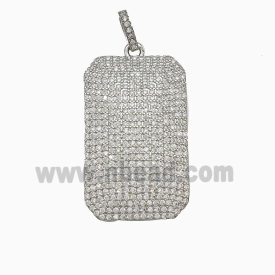 Copper Rectangle Pendant Micropave Zirconia Platinum Plated