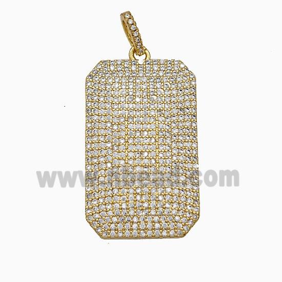 Copper Rectangle Pendant Micropave Zirconia Gold Plated