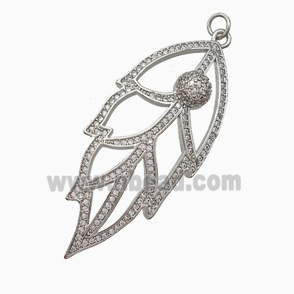 Copper Leaf Pendant Micropave Zirconia Platinum Plated