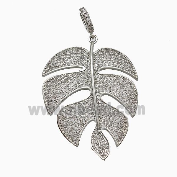 Copper Leaf Pendant Micropave Zirconia Platinum Plated