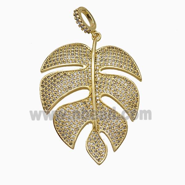Copper Leaf Pendant Micropave Zirconia Gold Plated