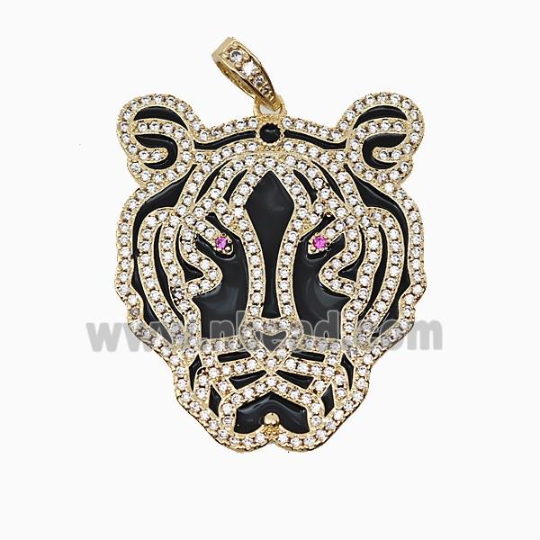 Copper Panther Pendant Micropave Zirconia Black Enamel Leopard Gold Plated