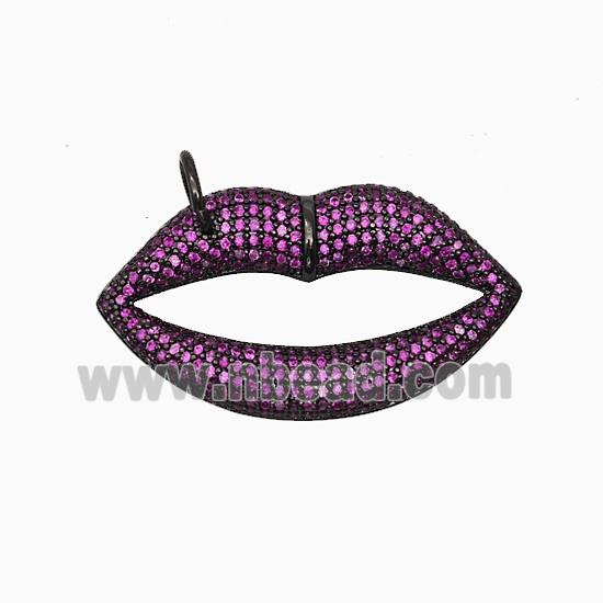 Copper Lips Pendant Micropave Fuchsia Zirconia Black Plated