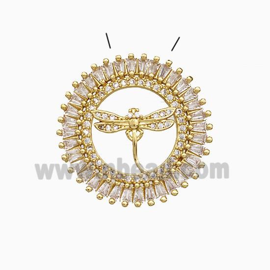 Copper Dragonfly Pendant Pave Zirconia Circle Gold Plated